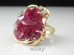 Ruby Diamond Ring 14k Yellow Estate One D'un Kind Véritable Rough Cristal Cluster