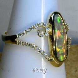 Solide Australian Black Crystal Opal & 38 Diamond Cluster Solid Gold Ring (15013)