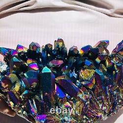 Spécimen de grappe de cristaux de quartz électroplaqué de flamme colorée de 3,67 livres pour guérison