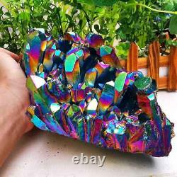 Spécimen de grappe de cristaux de quartz électroplaqués avec aura de flamme colorée pour guérison - 5.48 lb